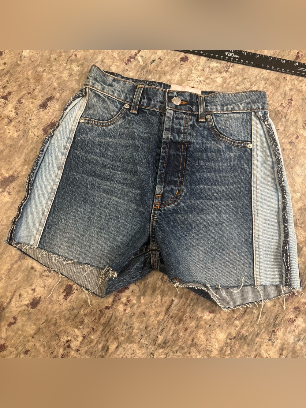 REVICE Two-Tone Blue Denim Cutoff Shorts